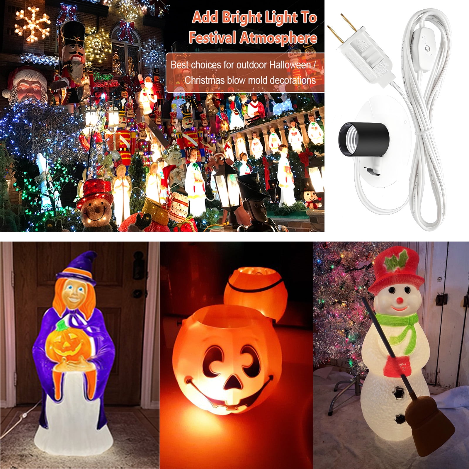 TWDRTDD Blow Mold Light Kit Replacement, E27 E26 Single Light Cord Kit with Switch Fuse Plug, for Indoor Outdoor Halloween Christmas Village House Craft Decorations and Salt Lamp (2-Pack)