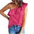thumbnail image 1 of ohmzyzo Womens One Shoulder Tops Ruffled Solid Color Tunic Shirts Summer Sleeveless Loose Tank Top, 1 of 6