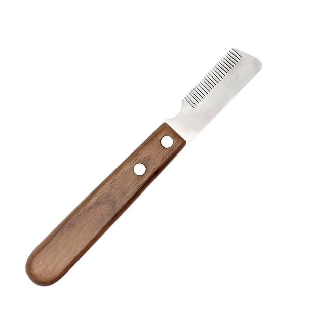 Peine para mascotas para eliminar pelo suelto | Cepillo deslanador para gatos y perros | Cuchilla de aseo para diestros | Acero inoxidable y mango de nogal | Removedor de pelo recortado | Fácil