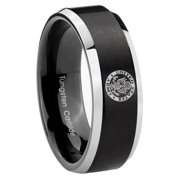 U.S. Army Beveled Edge Brush Black 2 Tone Tungsten Men's Ring 10MM