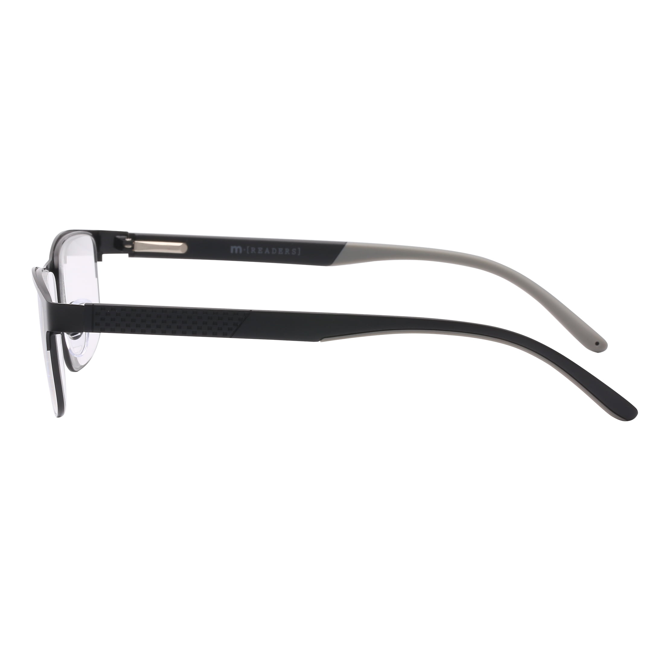M+ Mens Spring Hinge Metal Reading Glasses Mblk 2.50 Nelson in Matte Black with Pouch