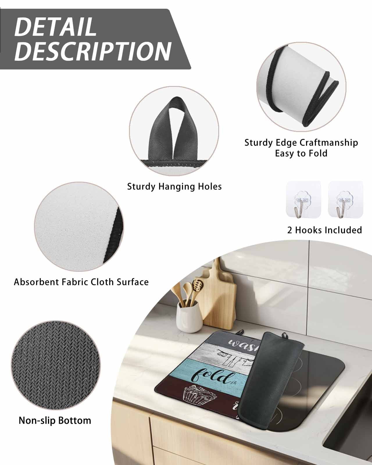 Stove Top Covers for Electric Stove, Laundry Room Glass Stovetop Cover Protector, Wash Dry Fold Repeat Splicing Colorful Wood Induction Cooktop Protector Oven Mat for Kitchen Countertop 24"x21"