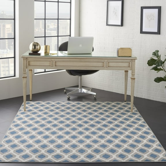 Nourison Grafix Trellis Blue 5'3" x 7'3" Area Rug, (5x7)