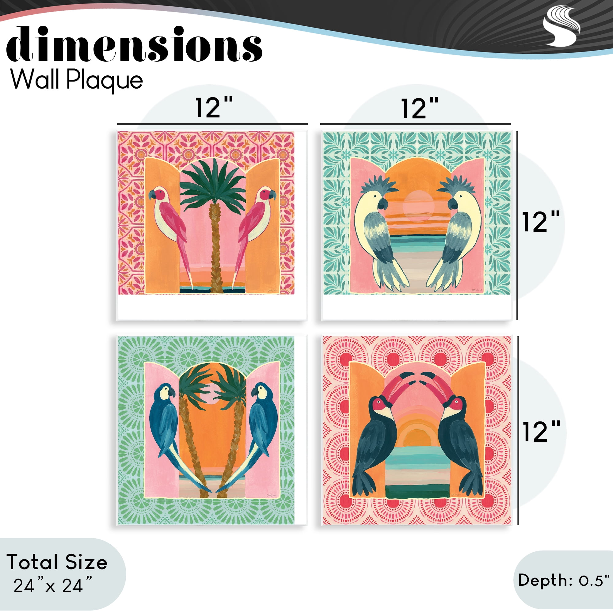 Stupell Industries Patterned Twin Bird Symmetry 4 Piece Wall Plaque Art Set, design by Yvette St. Amant