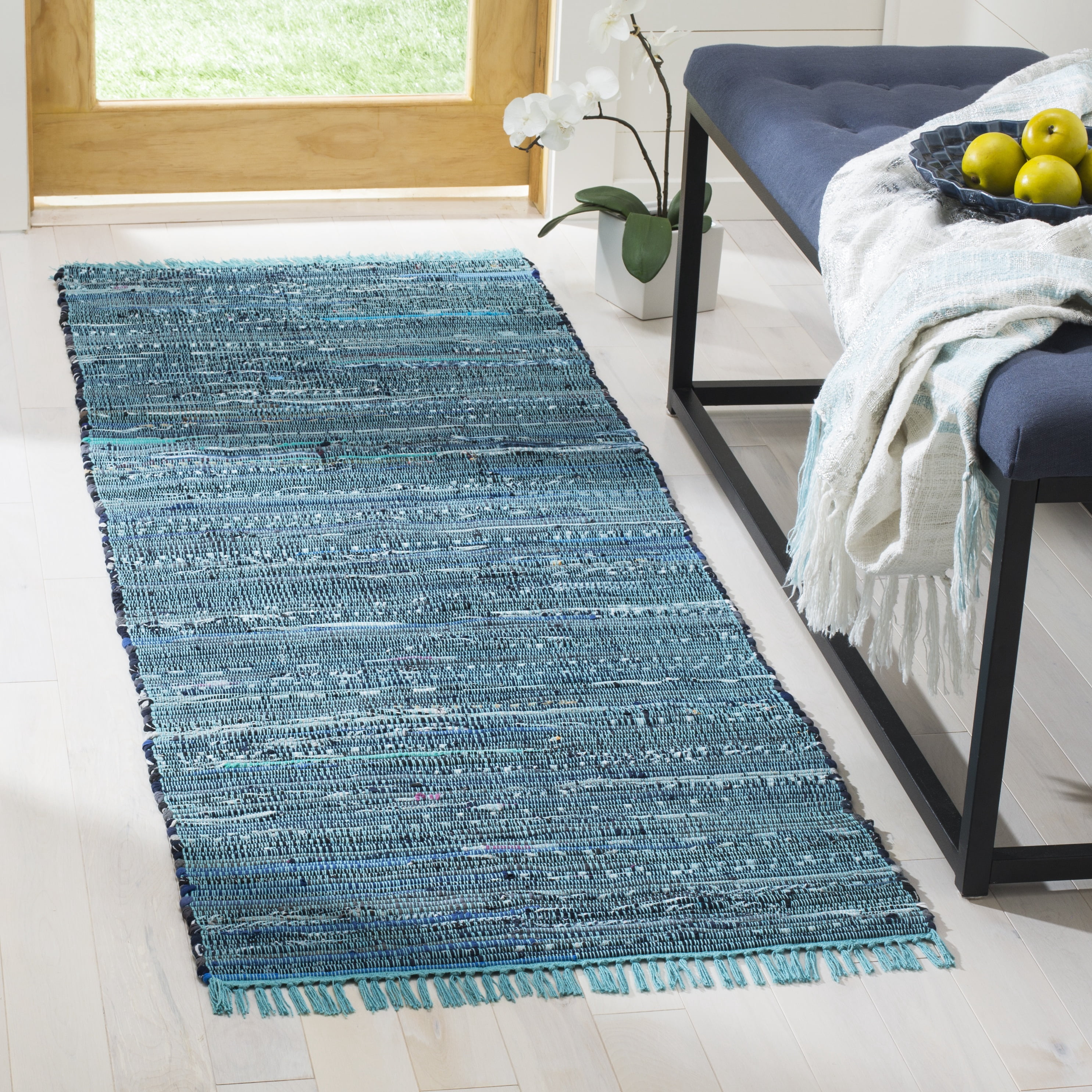 Safavieh Rag Rug Collection Transational Striped Boho, Runner, Stripe Hand Woven Blue/Multi Runner Rugs, 2'3" x 6' Runner, Stain Resistant