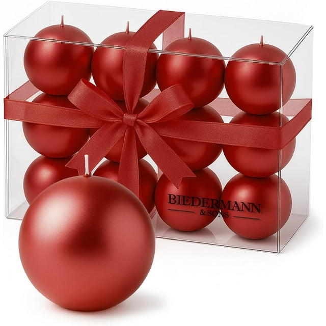 Biedermann & Sons Metallic Ball Candles, Box of 12, Red, 1.5-Inch Diameter