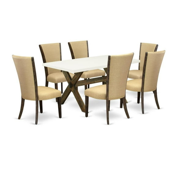 East West Furniture X-Style 7-piece Wood Dining Set in White/Brown