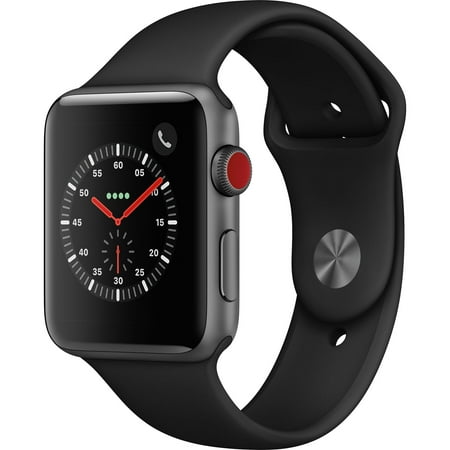Refurbished Watch Series 3 42mm Apple Space Gray Aluminium Case Black Sport Band GPS + Cellular (Best Apple Fitness Tracker)