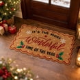 thumbnail image 3 of It's Wonderful Time Of The Year Christmas Doormat, Crystal Velvet Holiday Entryway Rug, Scalloped Edge Festive Letter Print Floor Mat, Dirt Trapping Indoor Outdoor Carpet for Porch Hallway(D 29.53in), 3 of 6