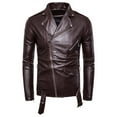 thumbnail image 3 of Chaqueta de cuero con cremallera oblicua y solapa informal ajustada para motocicleta para hombre, 3 of 6