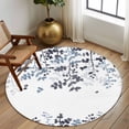 thumbnail image 2 of Round Rugs 8Ft, Navy Blue Leaves Round Area Rug Washable Indoor Throw Carpet, Summer Botanical Large Non Slip Circle Rug for Kids Room RV Home Decor Aesthetic, 2 of 8