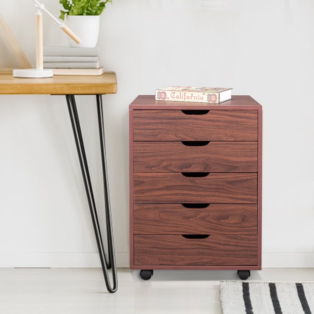 Private Jungle Five Drawers MDF With PVC Wooden File Cabinet Dark Walnut Color Private Jungle Five Drawers MDF With PVC Wooden File Cabinet Dark Walnut Color