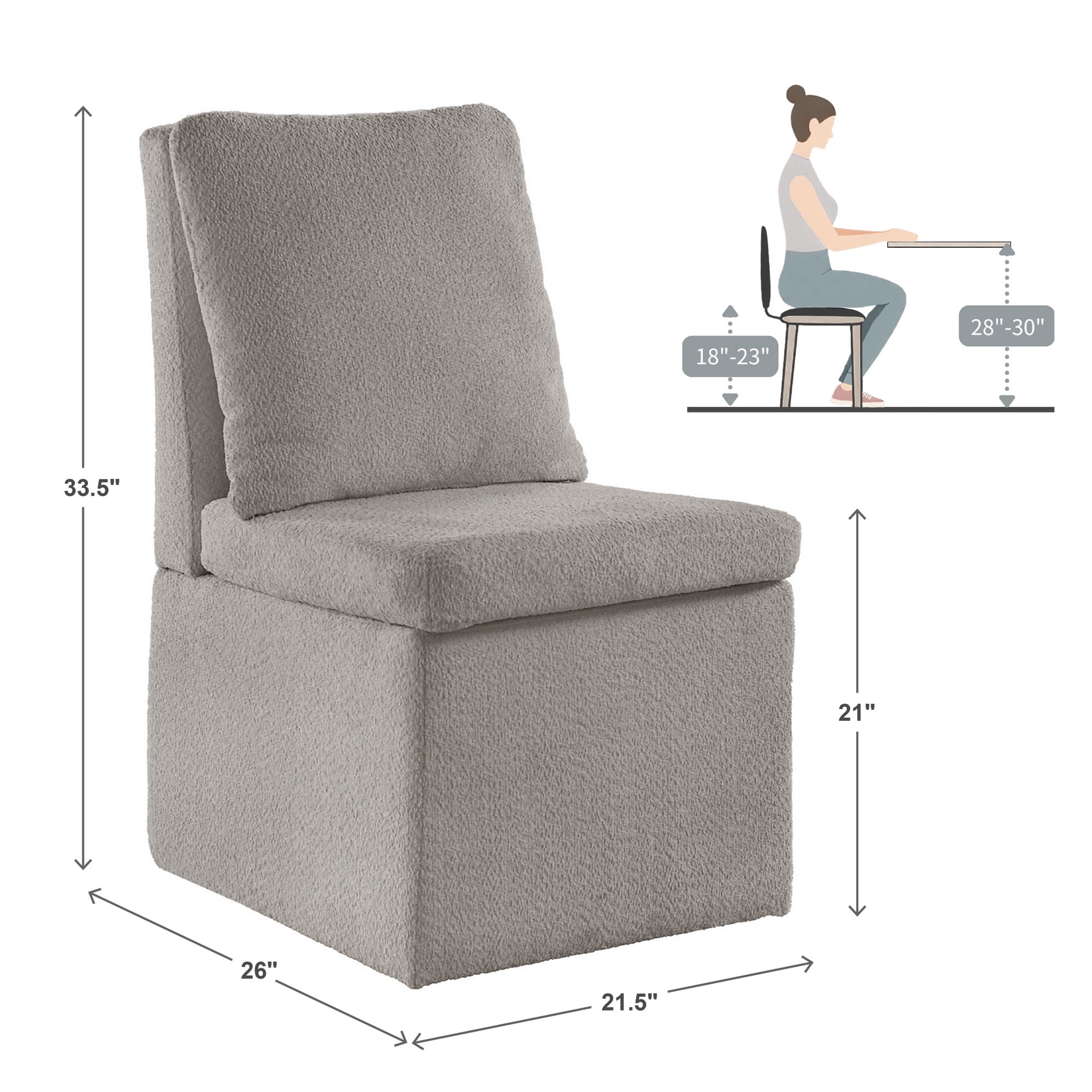 Weston Home Sanctuary Boucle Parson Dining Chair with Casters, Gray