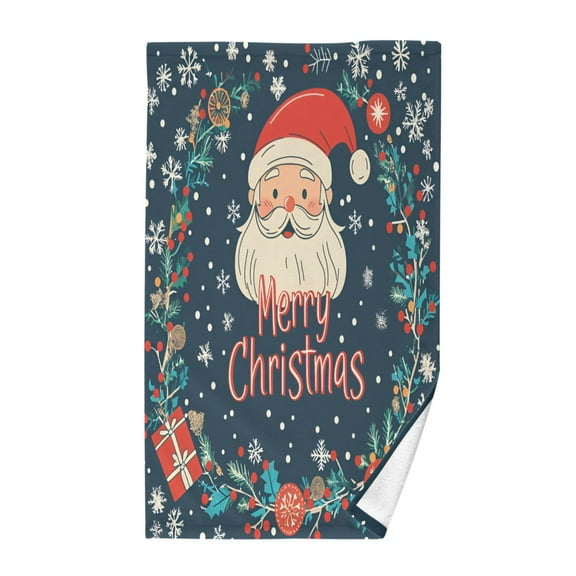 Yayeee 100% Cotton Hand Towels for Bathroom 16" x 28" Kitchen Towel, Blue Christmas Santa