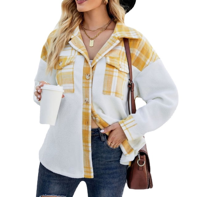 Abrigo de manga larga para mujer con bolsillos Chaqueta informal con solapa de un solo pecho para otoño e invierno Amarillo S