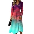 thumbnail image 2 of BOMYJESK Summer Dresses for Women Long Sleeve Spring Midi Dresses Flowy Ruched Trendy Casual Office Dress Purple S, 2 of 5