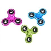 Metallic Metal Fidget Spinner Toys 3 Pack Stress for Anti-Anxiety Relief from ADHD, Anxiety, and Boredom For Kids and Adults (Blue, Green, Pink)