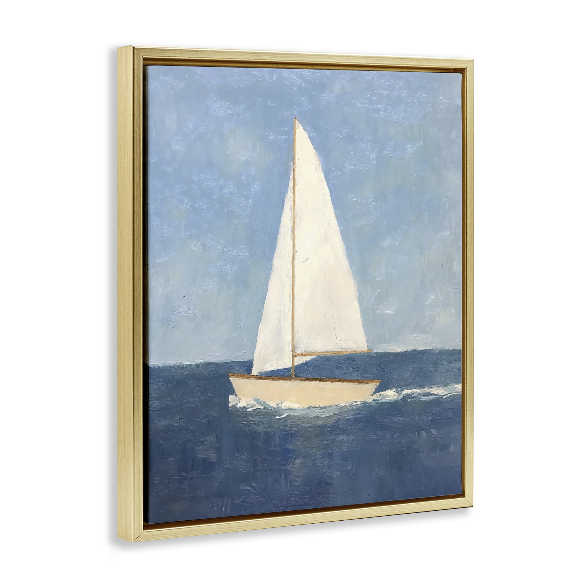 Stupell Industries Deep Blue Sail at Sea Gold Framed Floater Canvas Wall Art, design by Creative Studio