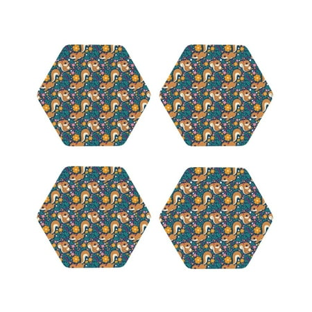 

Fuzoiu Squirrel Garden Delight Print Leather Coasters Set Drink Coasters Set of 4 for Tabletop Protection Durable PVC Coasters Home Décor and Housewarming Gift-Hexagon