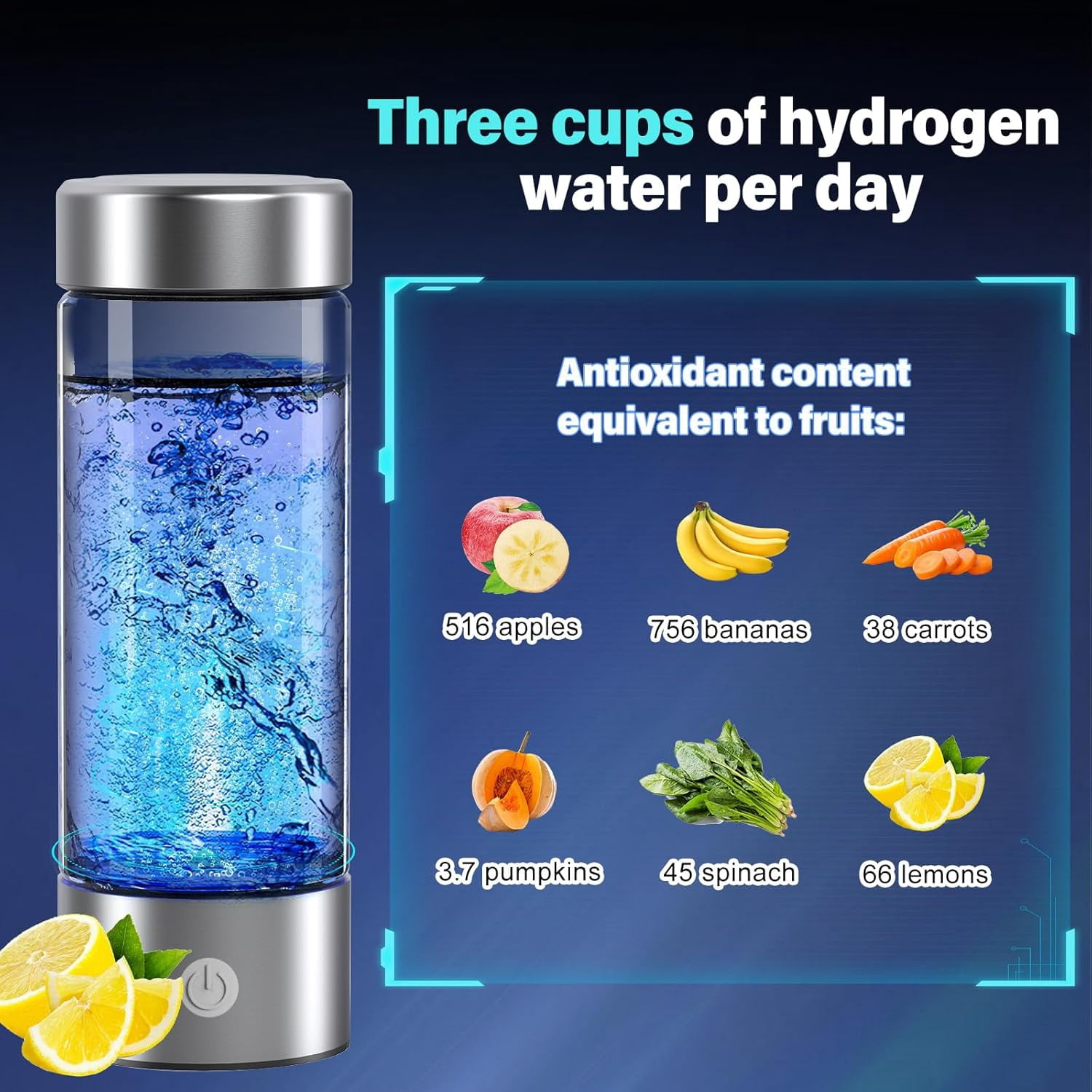 Hydrogen Water Bottle, 3000PPB Portable Hydrogen Water Ionizer Machine, Rechargeable Hydrogen Water Bottle Generator,with SPE & PEM, Hydrogen Water Cup for Exercise, Travel, Home, Office