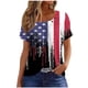thumbnail image 1 of Fiudx Liquidación de Ahorros de Verano Camiseta Plisada con Cuello Estampado de Manga Corta Del Día de La Independencia para Mujer, 1 of 3