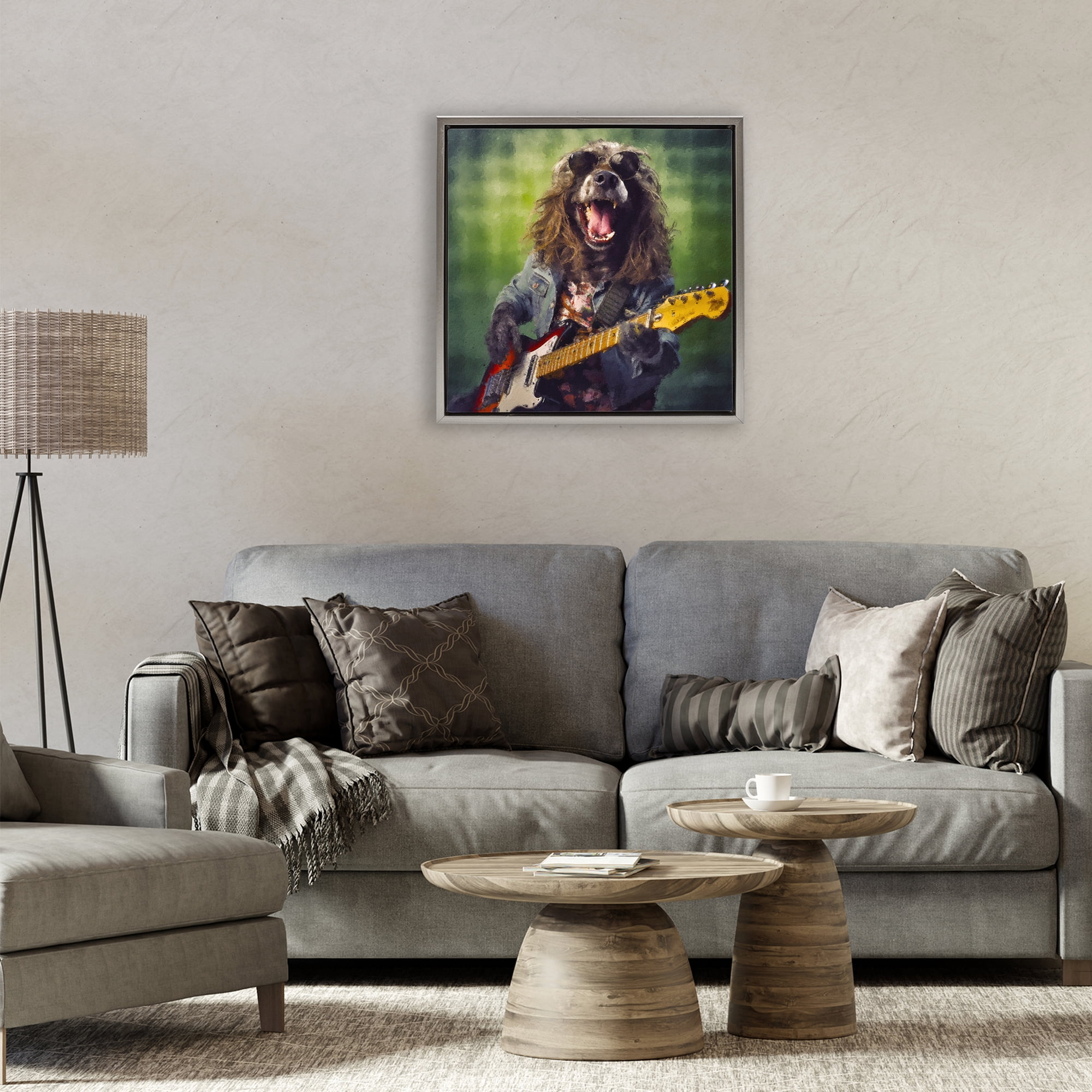 Musician Mutt Halen Gray Framed Floater Canvas Wall Art, design by Sean Parnell