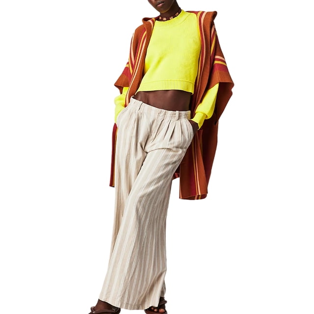 xiaxaixu Chandail en Tricot Uni/à Rayures pour Femmes Col Rond Manches Longues Pulls Amples Printemps Automne Décontractés Mode Urbaine