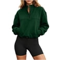 thumbnail image 2 of Jalioing Women's Crop Sweatshirts Fashion Trendy Solid Long Sleeve Stand Collar Half Zip Pullover Tops with Pocket, 2 of 7