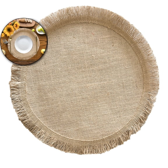 Round Burlap Placemat Jute Rustic Place Mats for Dining Tables Heat Resistant Natural Farmhouse Table Mat Decor for Thanksgiving