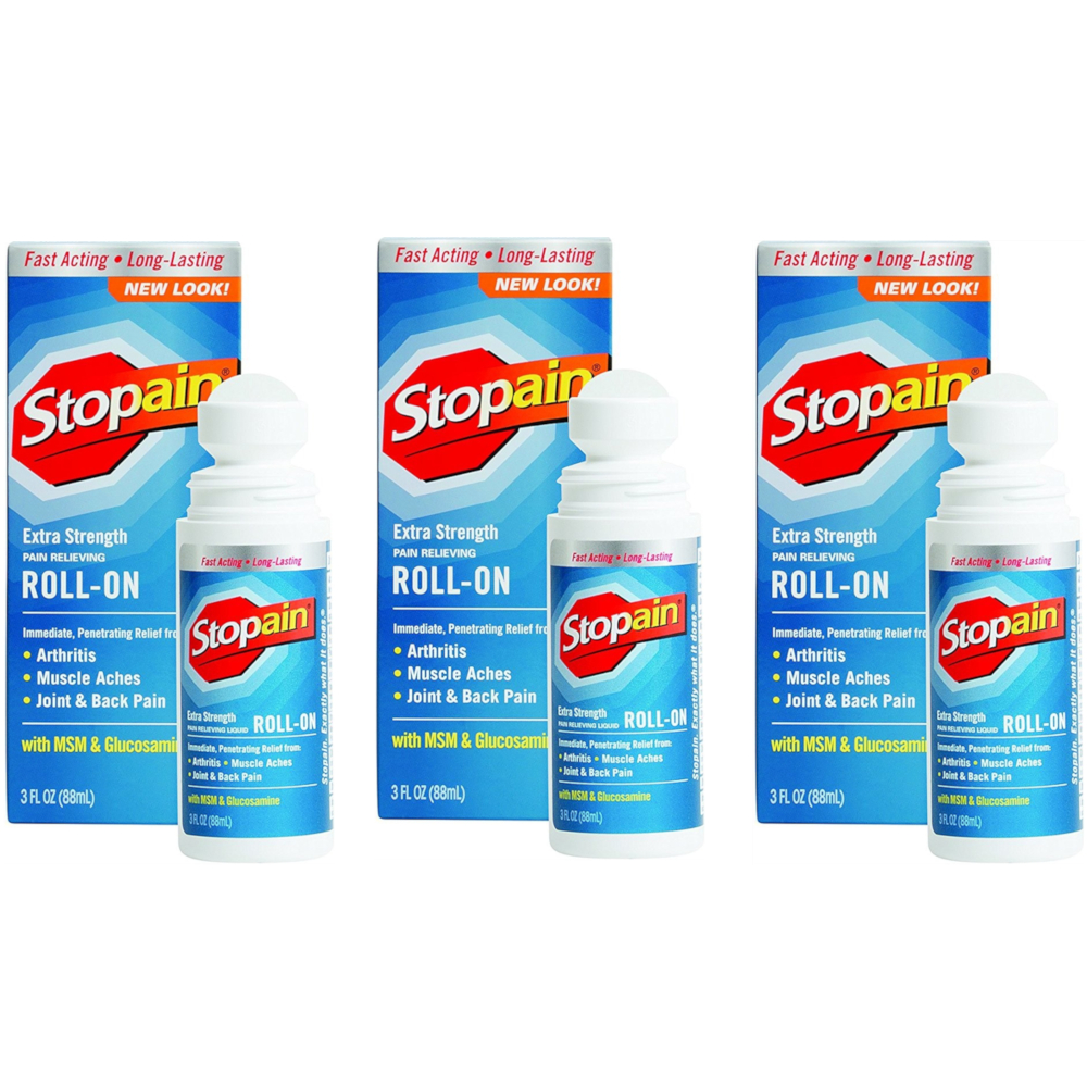3 Pack Stopain Extra Strength Pain Relieving Rollon 3oz Each