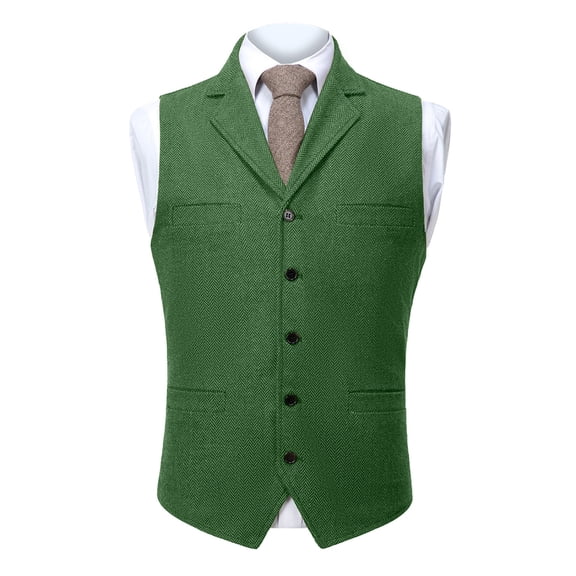 YUGYXL Blazer Vest Men Casual Notch Collar Suit V Neck Office Dress Vest Dressy Button down Sleeveless Waistcoat with Pocket Green L