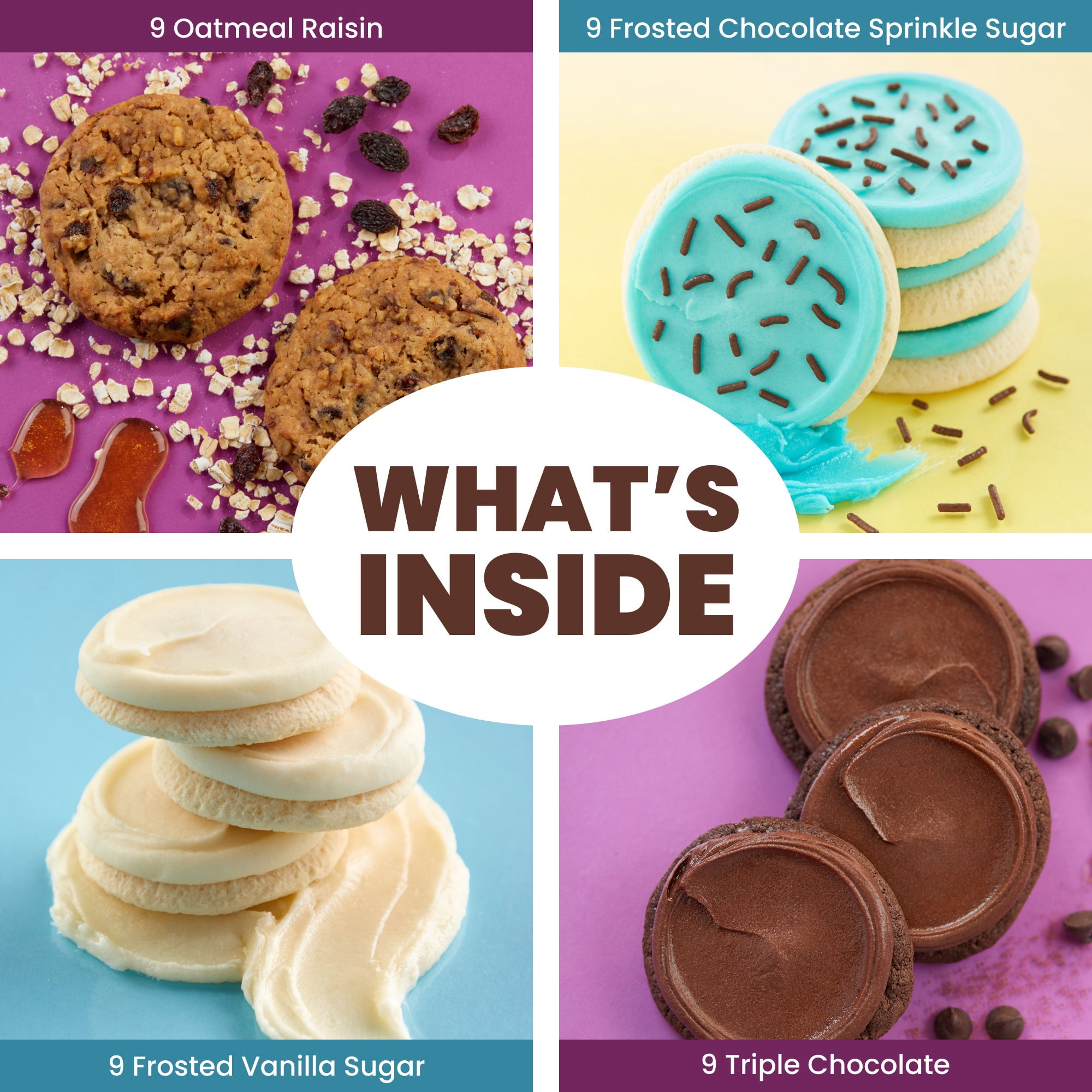 Cheryl's Cookies® Hug in Every Bite Cookie Box, with 36 Buttercream-Frosted Sugar and Oatmeal Raisin Cookies , Individually Wrapped, for Any Occasion, Loved Ones, Family, Friends, Coworkers