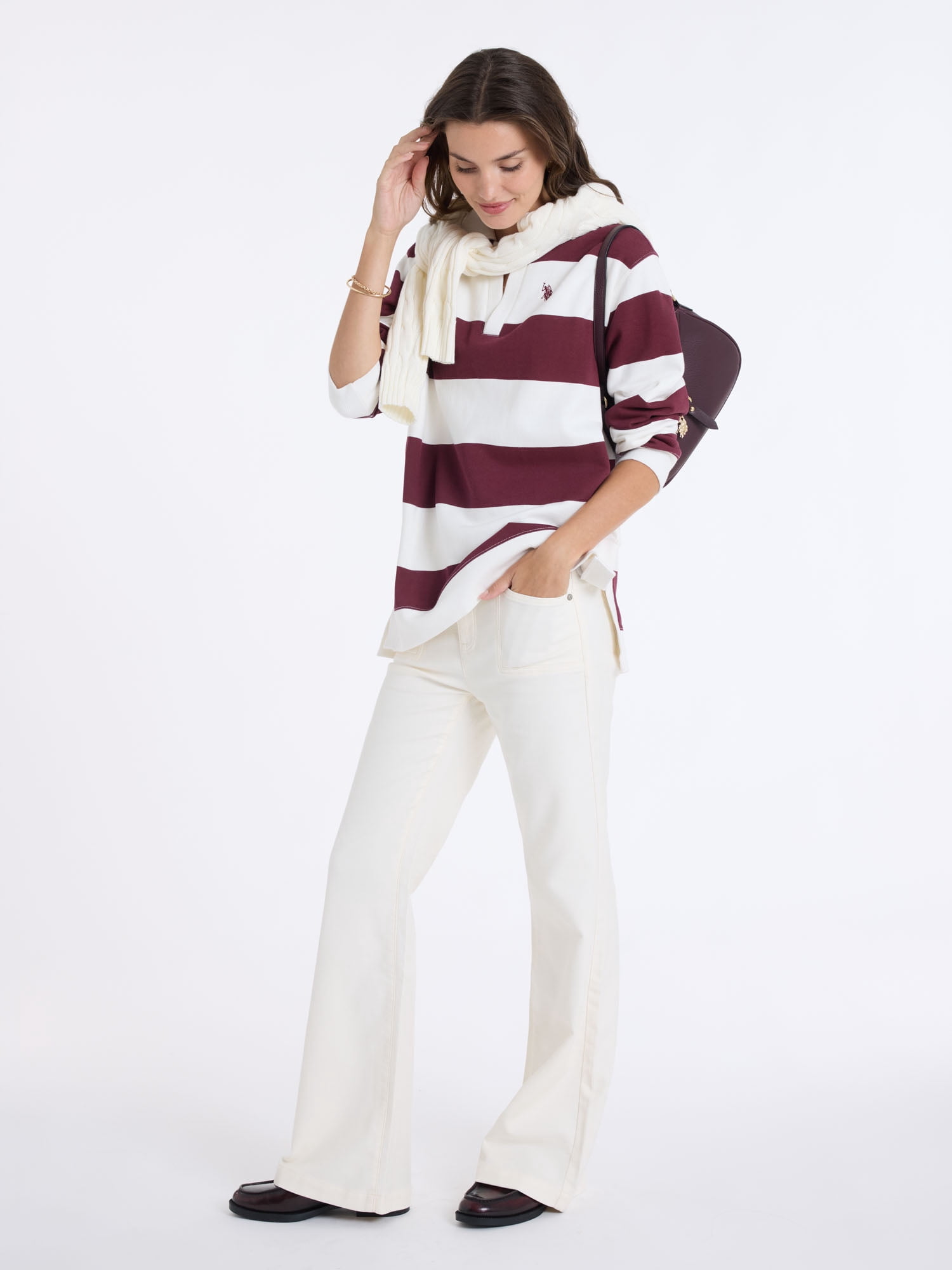 U.S. Polo Assn. Women's Patch Pocket Flare Knit Denim Pants