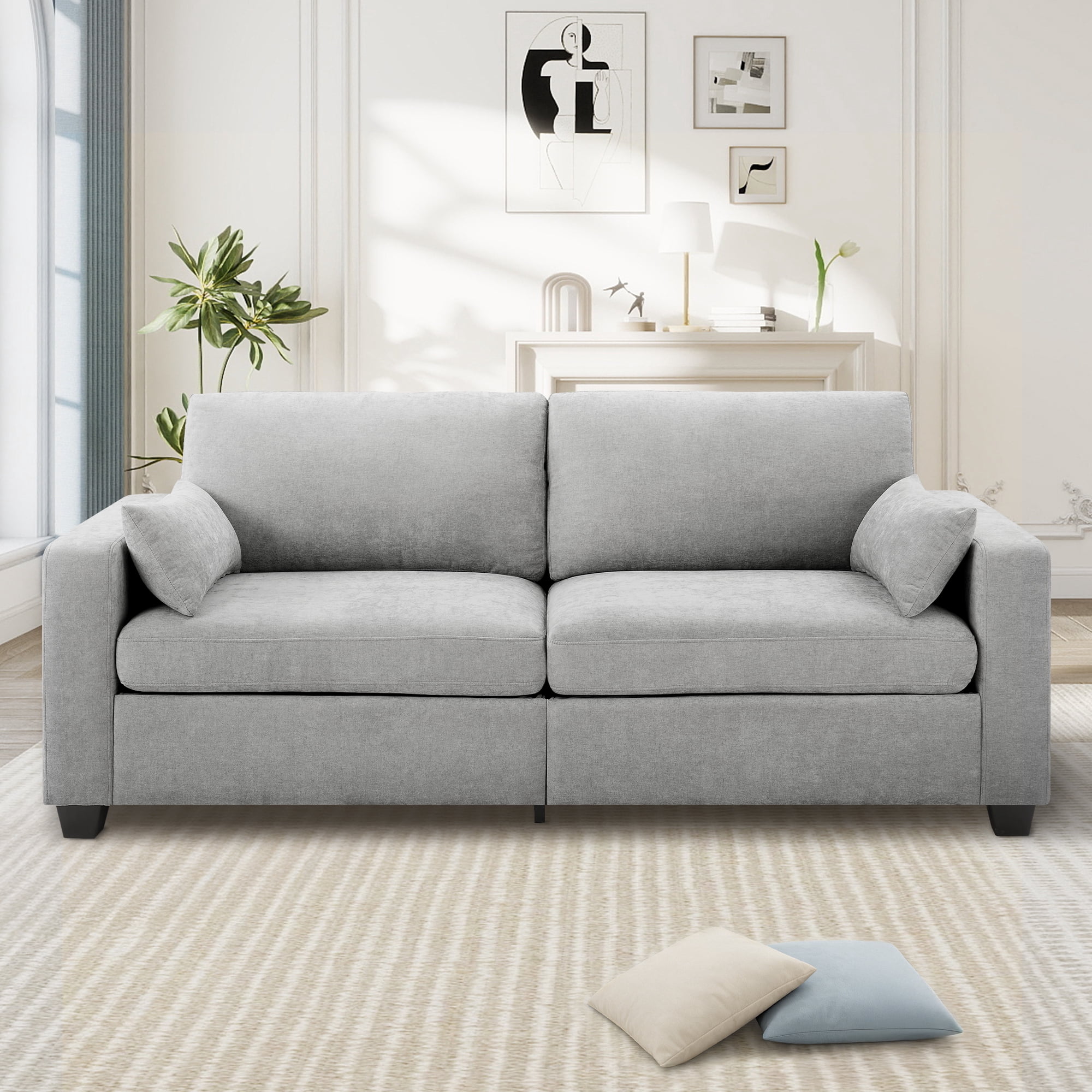 Lunale 79" Chenille Loveseat Sofa, Modern Cloud Couch for Living Room, Apartment, Light Gray