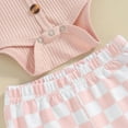 thumbnail image 7 of Odeerbi 3M-2Y Toddler Girls Summer Outfits Layette Set Bow Rib Knit Bodysuit Plaid Flared Pants with Headband Three-piece Set Jumpsuit Printed Trousers Set Toddler Girls Clothes, 7 of 7