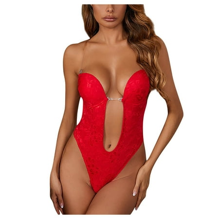 

EHTMSAK Womens Strapless Thong Shapewear Seamless Tummy Control Body Shaper Bodysuit Red XL