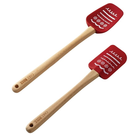 Cake Boss Novelty Tools and Gadgets 2-Piece Silicone Spatula and Spoonula Set, “Icing” Pattern, Red