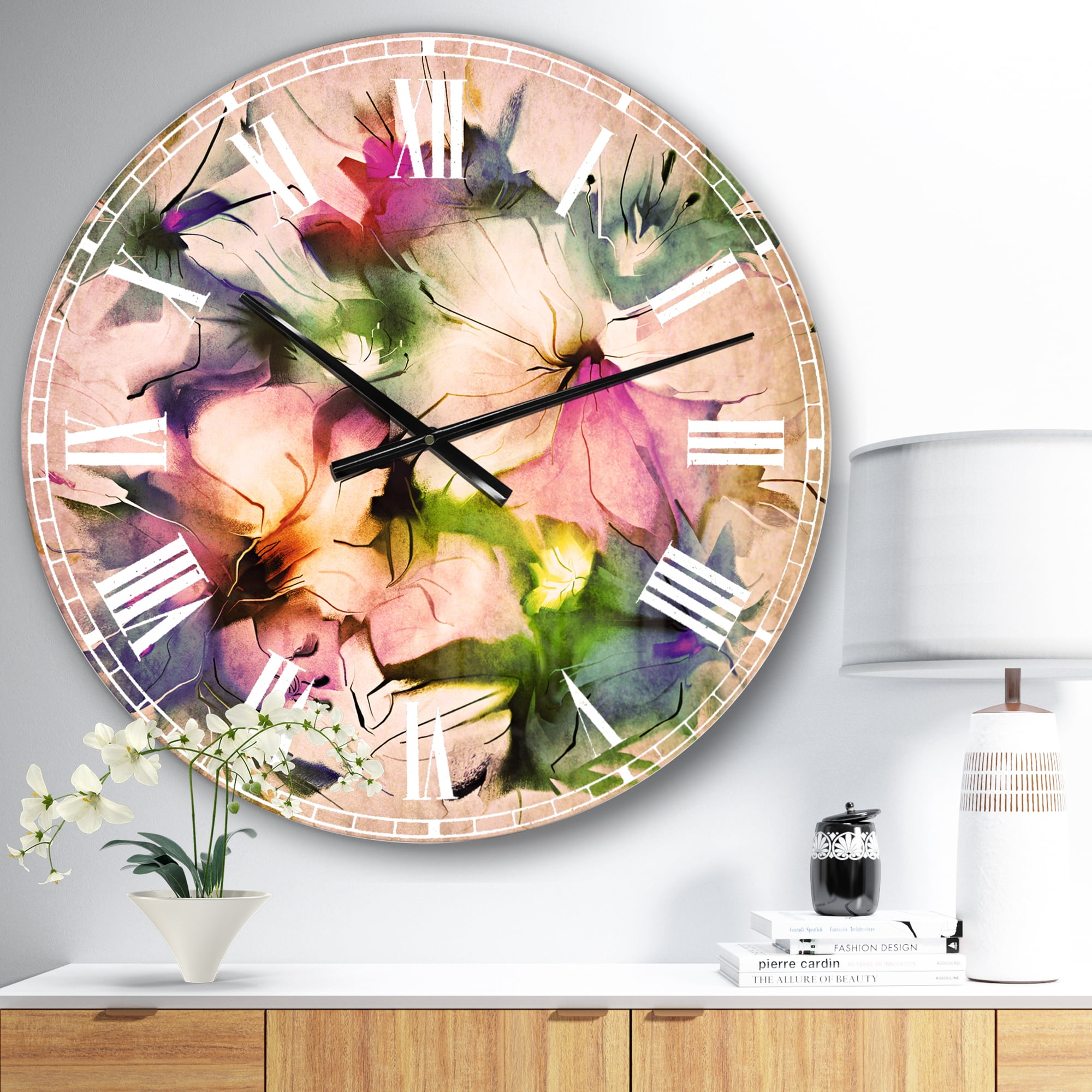 Designart 'Watercolor Floral Bouquet' Traditional wall clock