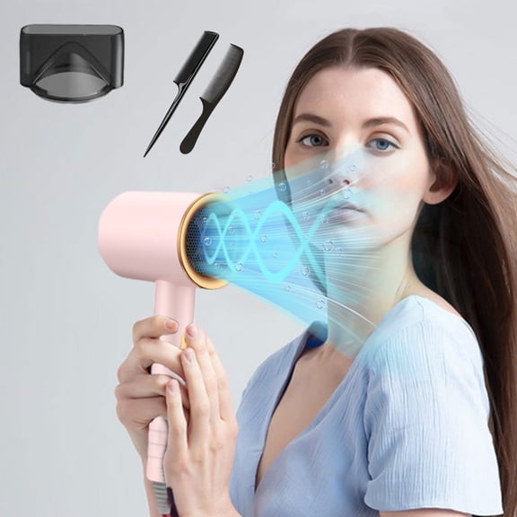 RuiJiao Hair Dryer with Combs Ionic Professional Blow Dryer 1875W High Power Hot Cool Wind 3 Speed Settings Fireproof Plastic 5 Color Options White Gray Yellow Green Pink Home Salon Use