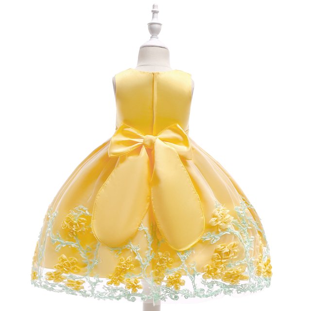 LEEy-world Vêtements pour Bébé Fille Robe Sans Manches Unie Imprimés Robe de Plage Boutons Robes de Fête Ensemble Robe Princesse Bandeau, Jaune