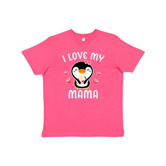 Inktastic I Love My Mama with Cute Penguin and Hearts Youth T-Shirt