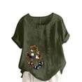 thumbnail image 2 of Pisexur Hauts pour Femmes en Coton et Lin Été Décontracté Imprimé Papillon Blouses Oversize Col Rond Tunique Ample Manches Courtes Hauts Chemises Grande Taille, 2 of 5