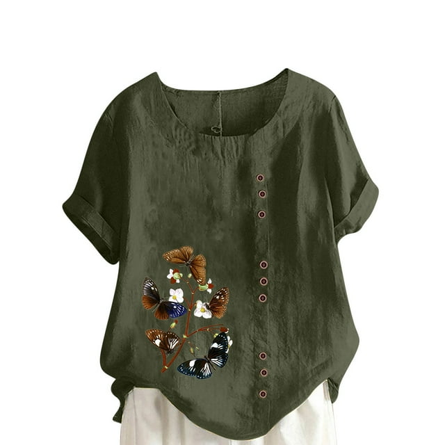 Birdeem Chemise Décontractée Oversize d'Été pour Femmes Col Rond Manches Courtes Imprimé Floral Ample