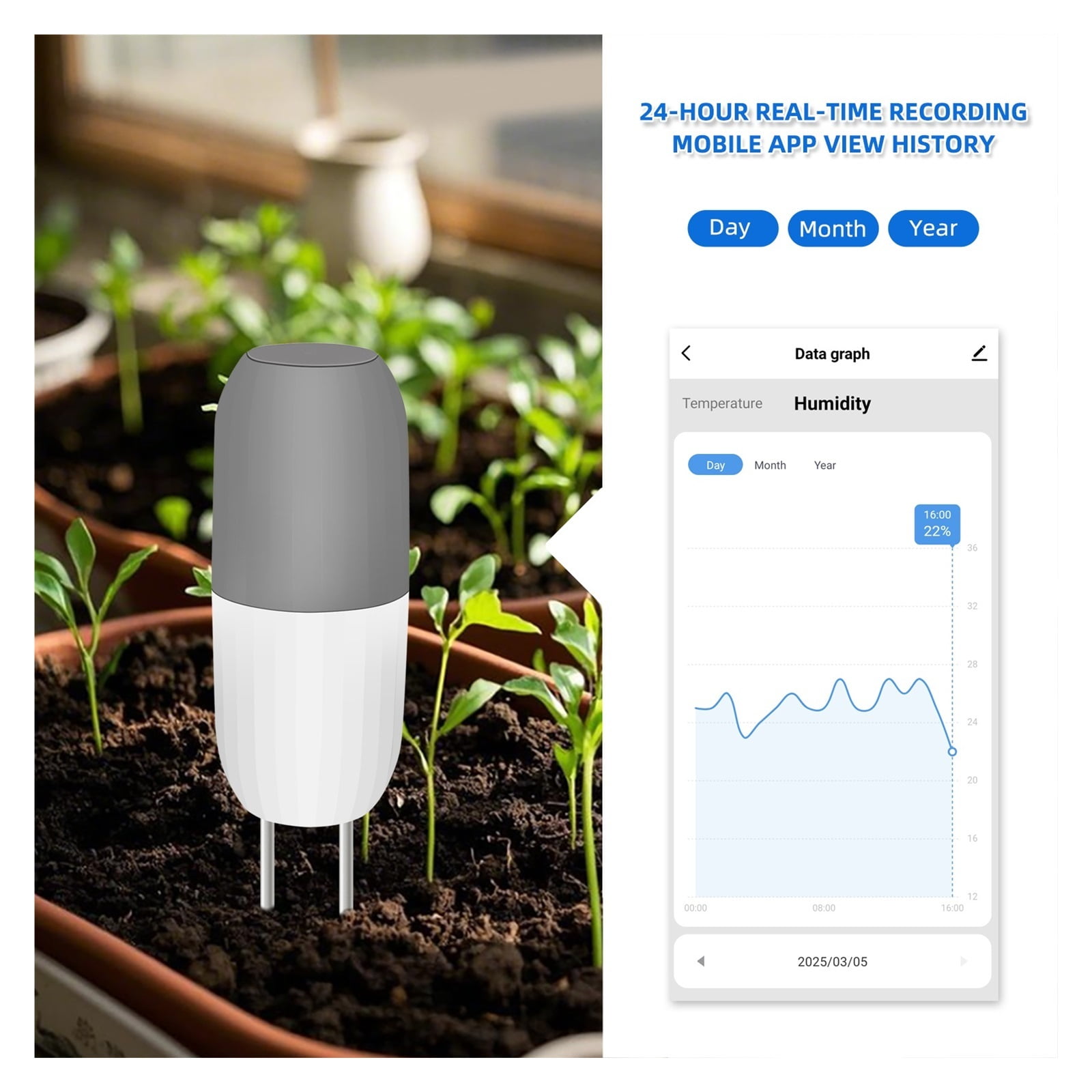 Soil Moisture Sensor Smart Soil Temperature Humidity Meter Waterproof Garden Agriculture Monitor ,Accurate Readings