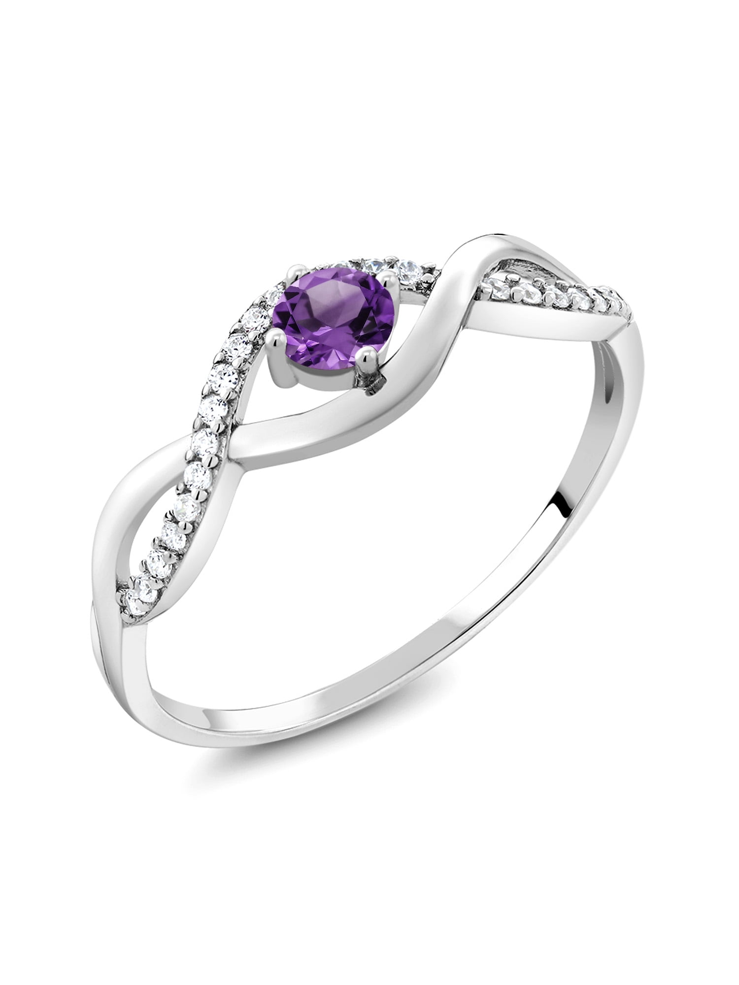 1 Ct Amethyst /& Diamond Round Ring .925 Sterling Silver