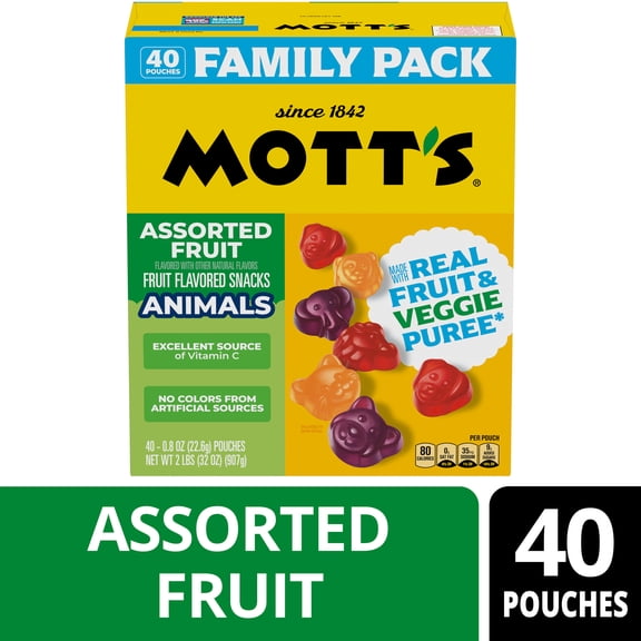 Mott's Assorted Animal Shapes Fruit Flavored Snacks, Made with Real Fruit Puree (40 Pack)