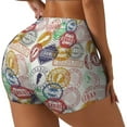 thumbnail image 2 of Sigee Travel Stamp Print Women's High Waist Workout Shorts - Squat Proof, Tummy Control, Yoga and Gym Activewear-Small, 2 of 9