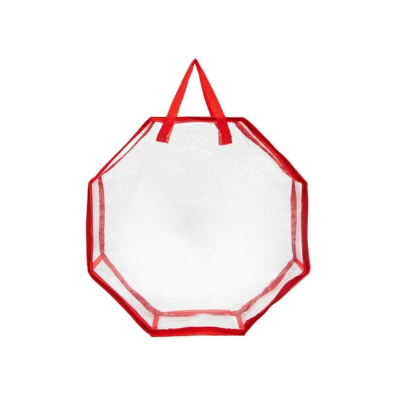 Christmas Wreath Octagon Storage Container Bag, 30 Inch Clear PVC Christmas Wreath Storage Bag Dual Zipper and Handles for Xmas Holiday Thanksgiving Storage Wrapping (Red)
