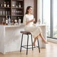 thumbnail image 3 of 25" Saddle Counter Stools Set of 3, Tufted Faux Leather Counter Height Bar Stools with Metal Legs for Kitchen Island, Dark Brown, 3 of 10