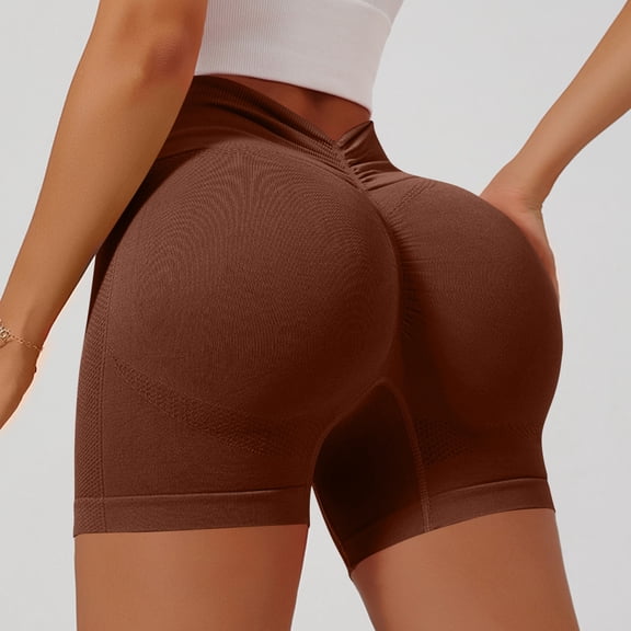 Domuza Womens Workout Scrunch Shorts V Back Gym Booty Lifting High Waisted Seamless Biker Yoga Shorts Coffee XL